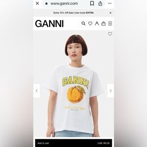 GANNI Relaxed Peach White T-Shirt, Size Large - EUC